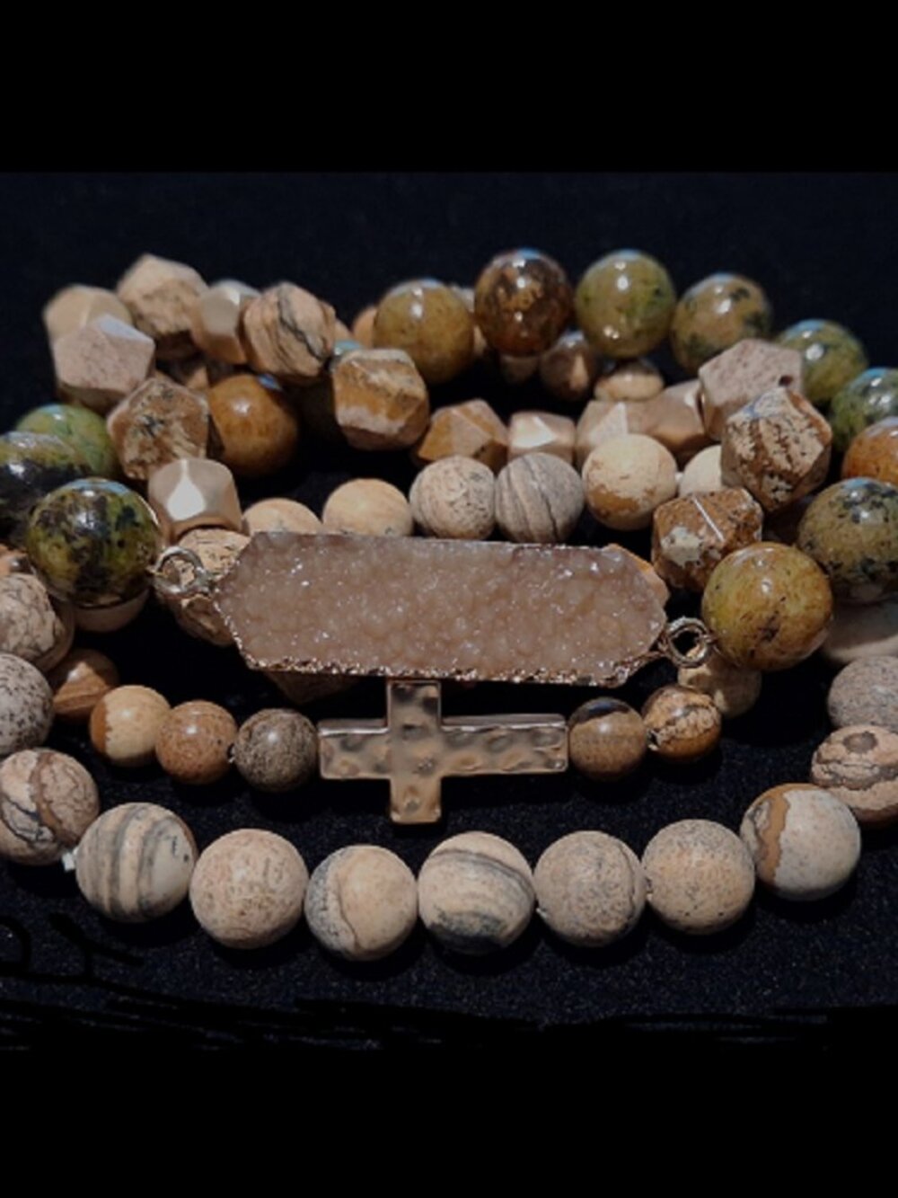 Handcrafted Jasper & Druzy Stretch Bracelet Stack